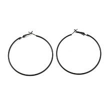 Honeyhandy Baking Paint 201 Stainless Steel Hoop Earrings, Ring, Black, 59mm, Pin: 0.5mm