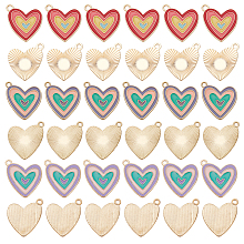 DELORIGIN 36Pcs 3 Style Alloy Enamel Pendants, Heart, Mixed Color, 19~20x17.5~20x1.5mm, Hole: 1.5~1.8mm, 12pcs/style