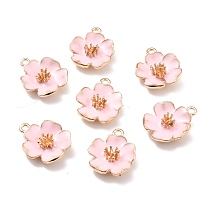 Honeyhandy Alloy Enamel Pendants, Hibiscus Flower, Light Gold, Pink, 23x19.5x6mm, Hole: 2mm