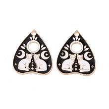 Honeyhandy Alloy Enamel Pendants, Light Gold, Heart with Cat & Moon, Light Gold, 26x22x1.5mm, Hole: 2mm