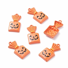 Halloween Alloy Enamel Pendants, DIY Jewelry Making Supplies, Square and Pumpkin, Dark Orange, 30x15x4mm, Hole: 2mm