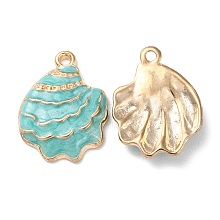 Rack Plating Alloy Enamel Pendant, Cadmium Free & Lead Free & Nickel Free, Golden, Shell Charm, Turquoise, 21.5x16x3mm, Hole: 1.6mm