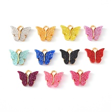 Honeyhandy Alloy Enamel Pendants with Glitter Powder and Zinc Alloy Hanging Plating, Butterfly, Light Gold, Mixed Color, 13x15x3.5mm, Hole: 2.0mm