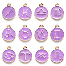 Honeyhandy Alloy Enamel Pendants, Flat Round with Constellation, Medium Purple, 22x18x2mm, Hole: 1.5mm, about 12pcs/set