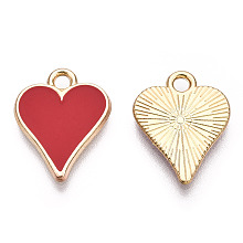 Honeyhandy Barrel Plating Alloy Pendants, with Enamel, Cadmium Free & Nickel Free & Lead Free, Heart, Light Gold, Ace of Hearts, 16x12.5x1.5mm, Hole: 1.8mm