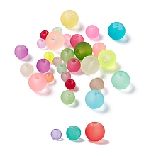 Honeyhandy 500Pcs 3 Style Transparent Frosted Glass Beads, Round, Mixed Color, 4~7x4~6mm, Hole: 1mm