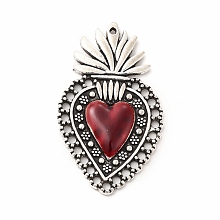 Honeyhandy Alloy Enamel Pendants, Antique Silver, Sacred Heart Charm, FireBrick, 40x24x3mm, Hole: 1.5mm