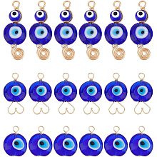 Arricraft 18 Pcs Evils Eye Charms Pendants, 3 Styles Handmade Evils Eye Lampwork Pendants Blue Flat Round Connector Charms with Copper Wire Wrapped for Necklace Bracelet Jewelry Making