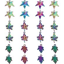 CHGCRAFT 24Pcs 3 Styles Maple Leaf Shape Plated Alloy Pendants for DIY Bracelet Earrings Necklace Personalized Jewelry Making, Rainbow Color