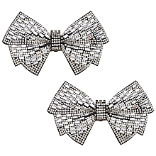 FINGERINSPIRE Rhinestone Bowknot Shoe Decoration, Iron Detachable Shoe Buckle Clips, Platinum, 57x98x15mm, 1 pair/box