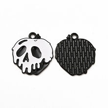 Honeyhandy Rack Plating Alloy Enamel Pendants, Cadmium Free & Nickel Free & Lead Free, Halloween Theme, Apple Skull Charm, Electrophoresis Black, White, 21x20x1.5mm, Hole: 1.8mm