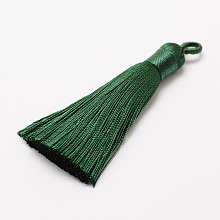 Honeyhandy Polyester Tassel Big Pendant Decorations, Ice Silk Tassel, Dark Green, 60~67x8mm, Hole: 5x7mm