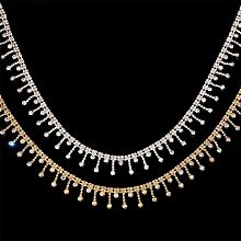 PandaHall Elite 2 Yards Rhinestone Fringe, 0.8 Inch Tassel Trim Tassel Chain Diamond Crystal Beaded Fringe Belt Rhinestone Cup Chains for DIY Clothing Sewing Jean Jacket Wedding Decoration, Golden/Silver