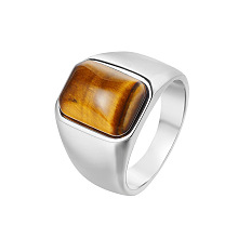 Honeyhandy Rectangle Natural Tiger Eye Finger Ring, Stainless Steel Jewelry, Stainless Steel Color, US Size 10 1/4(19.9mm)