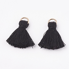 Honeyhandy Polycotton(Polyester Cotton) Tassel Pendant Decorations, with Iron Findings, Light Gold, Black, 20~30x7~8mm, Hole: 5mm