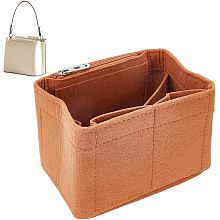 WADORN Felt Purse Organizer Insert, Tote Bag Organizer Insert Mini Tote Basket Shaper Liner Rectangle Bag in Bag Shoulder Bag Interior Shaper for Make-up Storage Bag, 5.9x4.3x4.3 Inch, Brown