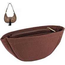 WADORN Purse Organizer Insert, Felt Shoulder Bags Insert Arc Shape Underarm Bag Organizer Insert Multiple Compartments Bag Insert Shaper with Zipper for Loop Hobo Bag, 4x8.8x1.8 Inch, Coffee