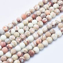 Honeyhandy Natural Imperial Jasper Beads Strands, Frosted, Round, Beige, 6mm, Hole: 0.8mm, about 64pcs/strand, 15.7 inch