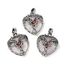 Honeyhandy Natural Quartz Crystal Pendants, Heart Charms, with Rack Plating Antique Silver Tone Hyacinth Rhinestone Dragon Wing Findings, 36.5~37.5x32~32.5x9.5~10.5mm, Hole: 8.5x5.5mm