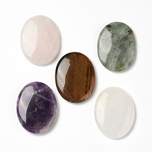 Natural Mixed Gemstones, Worry Stone, Oval Thumb, 45x34~35x7~8.5mm