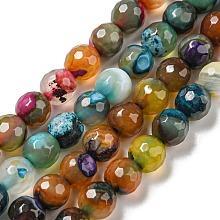 Honeyhandy Natural Agate Beads Strands, Dyed & Heated, Round, Faceted, Orange, 6mm, Hole: 1mm, about 62pcs/strand, 14.57 inch(37cm)