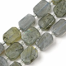 Natural Labradorite Beads Strands, with Seed Beads, Rectangle, 11.5~12.5x7.5~10x5~6.5mm, Hole: 0.8~0.9mm, about 13pcs/strand, 7.68~8.07 inch(19.5~20.5cm)