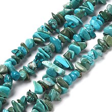 Honeyhandy Natural Turquoise Chip Beads Strands, Dyed, Dark Turquoise, 5~8x5~7x1~3mm, Hole: 0.7mm, 32.68''(83cm)