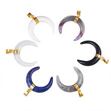 NBEADS 10 PCS Random Mixed Color Gemstone Pendants, Double Horn Crescent Moon Gemstone Crystal Pendant for Necklace Jewelry Making