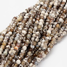 Honeyhandy Faceted Natural Agate Round Beads Strands, Dyed, Camel, 4mm, Hole: 1mm, about 92pcs/strand, 15.3 inch