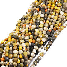 Honeyhandy Natural Bumblebee Jasper Beads Strands, Faceted, Flat Round, 4x3mm, Hole: 0.8mm, about 100pcs/strand, 15.35''(39cm)