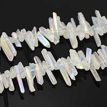 Honeyhandy Natural Electroplated Quartz Crystal Beads Strands, Nuggets, AB Color Plated, Size: about 5~10mm wide, 15~40mm long, 4~8mm thick, hole: 1mm, 15 inch