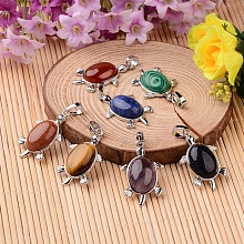 Honeyhandy Tortoise Platinum Tone Brass Natural & Synthetic Mixed Stone Pendants, 34x21x7mm, Hole: 5x7mm