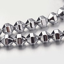 Honeyhandy Electroplate Non-magnetic Synthetic Hematite Bead Strands, Polygon, Silver Plated, 8x8mm, Hole: 1mm, about 51pcs/strand, 15.7 inch