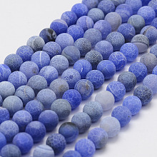 Honeyhandy Frosted Natural Agate Beads Strands, Round, Dyed & Heated, Royal Blue, 8mm, Hole: 1mm, about 48pcs/strand, 14.5 inch