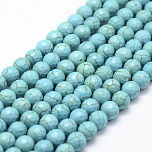 Honeyhandy Faceted Synthetical Turquoise Beads Strands, Round, Dyed, Sky Blue, 6mm, Hole: 1.5mm, about 68~69pcs/strand, 14.7 inch