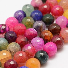 Honeyhandy Faceted Natural Dragon Veins Fire Crackle Agate Beads Strands, Round, Dyed & Heated, Colorful, 10mm, Hole: 1.5mm,  about 38pcs/strand, 14 inch(35.6cm)