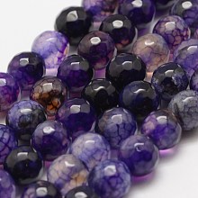 Honeyhandy Faceted Natural Crackle Agate Beads Strands, Round, Dyed & Heated, Purple, 8mm, Hole: 1mm, about 47pcs/strand, 14 inch(35.6cm)