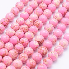 Honeyhandy Synthetic Imperial Jasper Beads Strands, Round, Pink, 4mm, Hole: 1mm, about 81~82pcs/strand, 14.5 inch(37cm)