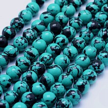 Honeyhandy Synthetic Turquoise Beads Strands, Round, Turquoise, 8~8.5mm, Hole: 1mm, about 49pcs/strand, 15.7 inch(40cm)