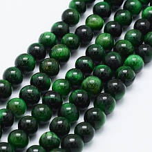 Honeyhandy Natural Tiger Eye Beads Strands, Dyed & Heated, Round, Green, 6mm, Hole: 1mm, about 65pcs/strand, 14.6 inch(37cm)