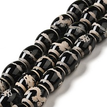 Honeyhandy Tibetan Style dZi Beads Strands, Natural & Dyed Agate Beads, Rice, Black, Dragon Pattern, 13~14x9.5~10mm, Hole: 1.4mm, about 25pcs/strand, 13.58 inch(34.5cm)