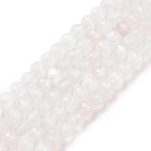 Natural Moonstone Beads Strands, Faceted, Round, Grade A, 3.5~4mm, Hole: 0.5mm, about 107pcs/strand, 15.35 inch(39cm)