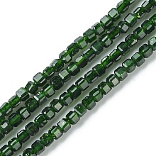 Honeyhandy Synthetic Green Goldstone Beads Strands, Faceted, Cube, 2~2.5x2~2.5x2~2.5mm, Hole: 0.6mm, about 178pcs/strand, 15.04 inch(38.2cm)