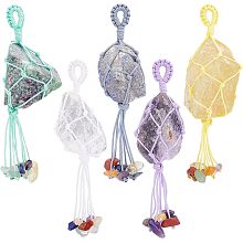 FINGERINSPIRE 5 Pcs Chakra Hanging Ornament Natural Amethyst Citrine Crystal Lapis Lazuli Ruby Hanging with Gemstone Nylon Tassel Crystal Window Car Hanging Rough Stone Ornaments for Home Decoration