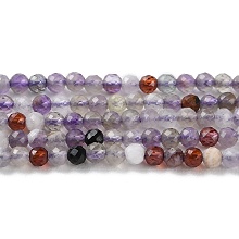 Honeyhandy Natural Amethyst & Natural Garnet & Natural Black Stone Beads Strands, Faceted, Round, 2mm, Hole: 0.6mm, about 181pcs/strand, 14.84 inch(37.7cm)