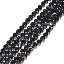 Honeyhandy Natural Striped Agate/Banded Agate Beads Strands, Dyed, Black, 6mm, Hole: 1mm, about 63pcs/strand