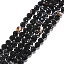 Honeyhandy Natural Striped Agate/Banded Agate Beads Strands, Dyed, Black, 8mm, Hole: 1mm, about 48pcs/strand, 15.5 inch