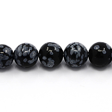 Honeyhandy Natural Snowflake Obsidian Beads Strands, Round, 4mm, Hole: 1mm