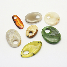 Honeyhandy Natural Mixed Stone Pendants, Large Hole Pendants, Oval, 24~39x11~27x2~6mm, Hole: 6~8mm