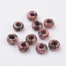 Natural Rhodonite European Beads, Large Hole Beads, Rondelle, 14x8mm, Hole: 6mm